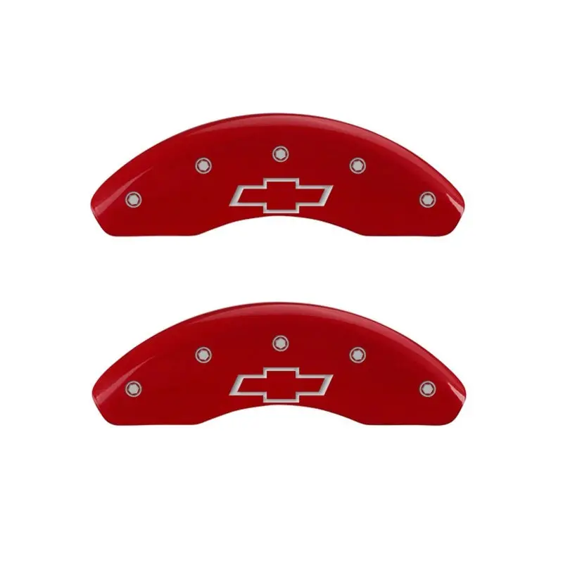 Mgp Front Set 2 Caliper Covers Engraved Front Bowtie Red Finish Silver Ch 1