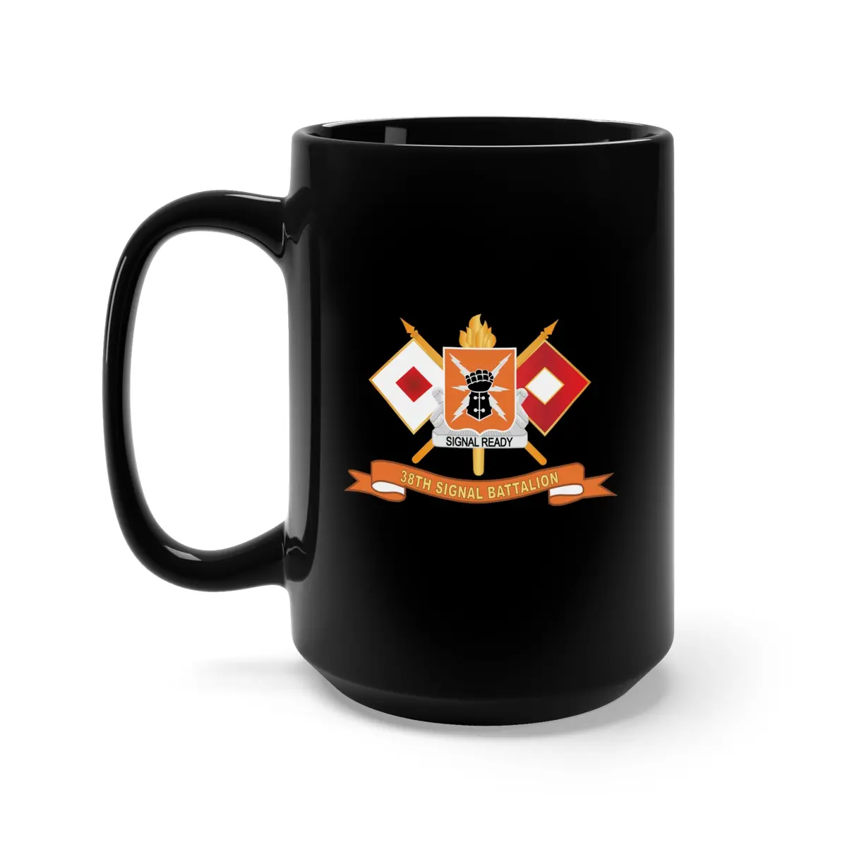 Black Mug 15Oz - Army - 38Th Signal Battalion W Signal Branch - Br - Ribbon X 300 1