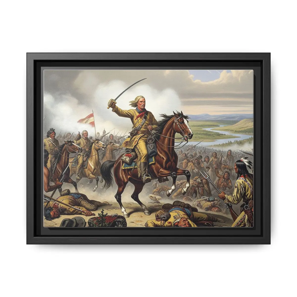 General Custer At The Battle Of Little Bighorn, Framed Canvas Wall Art, Battle Scene Decor, Historical Artwork, Military Gifting, Home Office Decor, Art For History Lovers 1