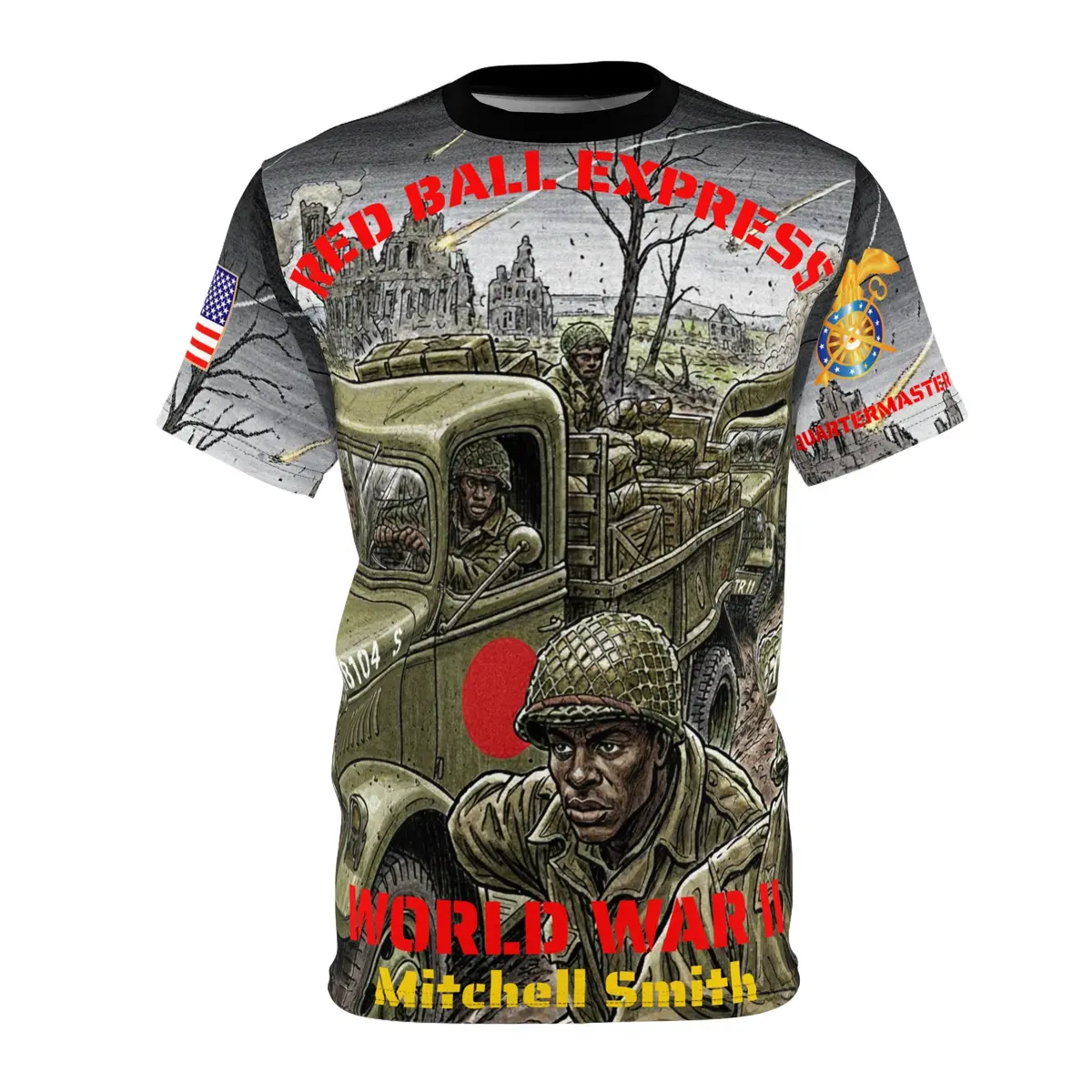 All Over Print Unisex Cut & Sew Tee - Red Ball Express - World War Ii - Keep Em Rolling - Mitchell Smith 1