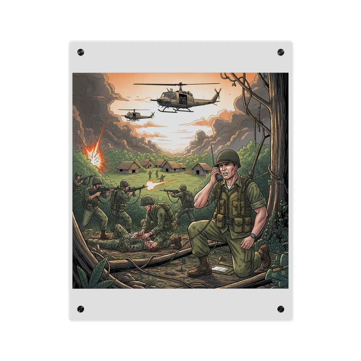 Acrylic Wall Art Panel - Vietnam Patrol Fire Fight Requesting Medevac 8