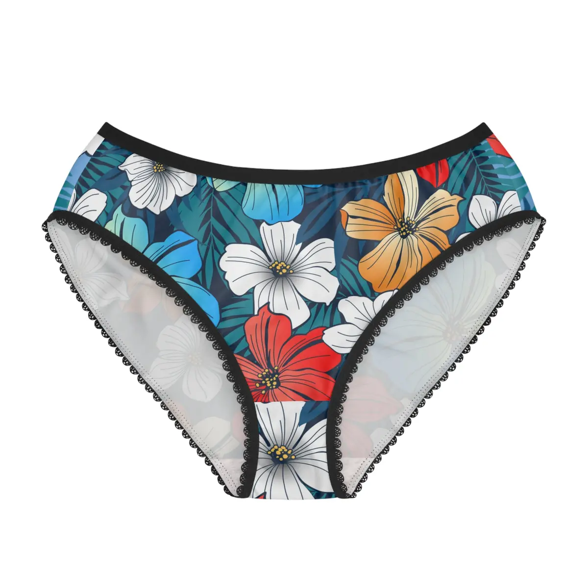 Women's Briefs (Aop) - Bright Blue Beach Tropical Flowers 1
