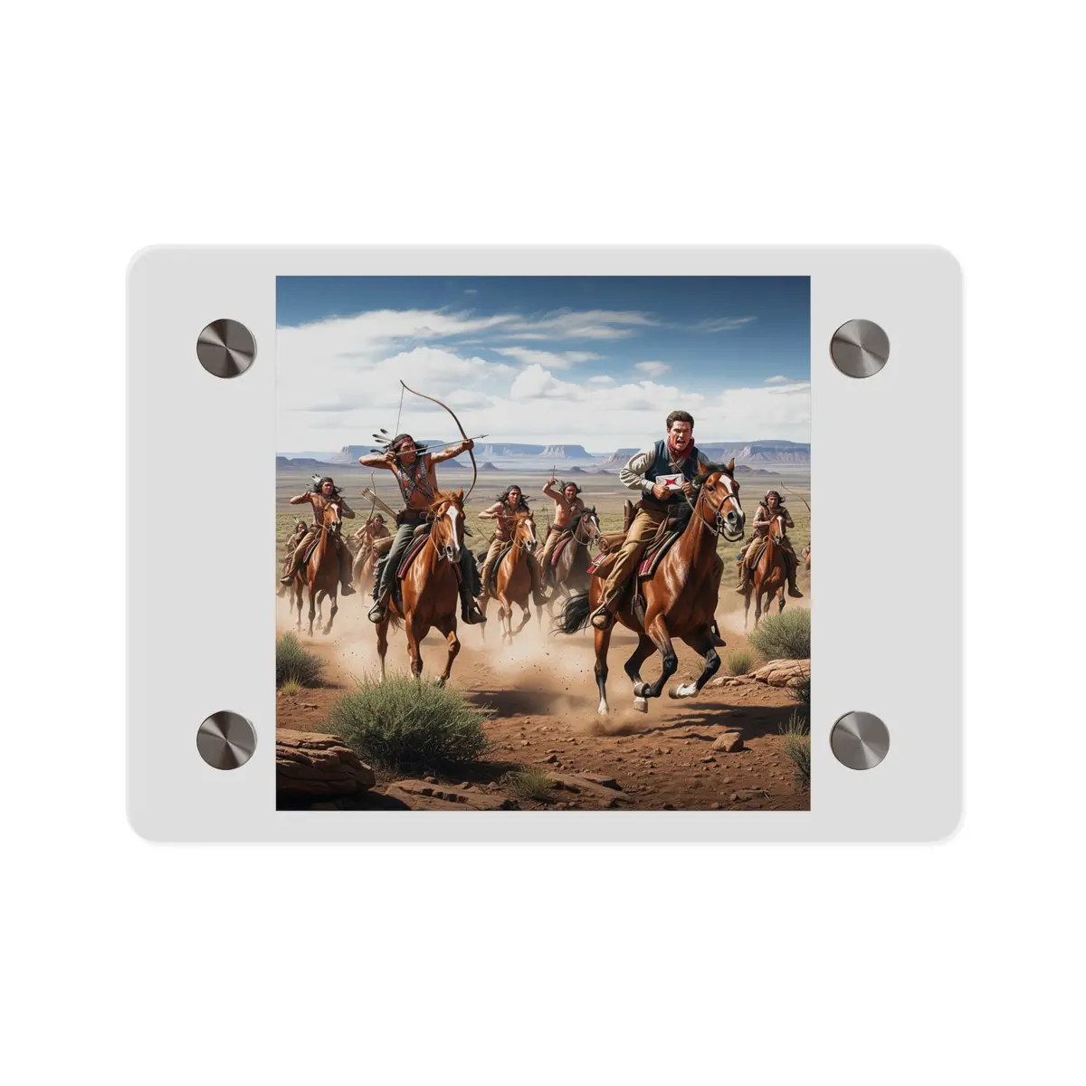 Acrylic Wall Art Panel - Apache Indians Attacking A Pony Express Rider 1