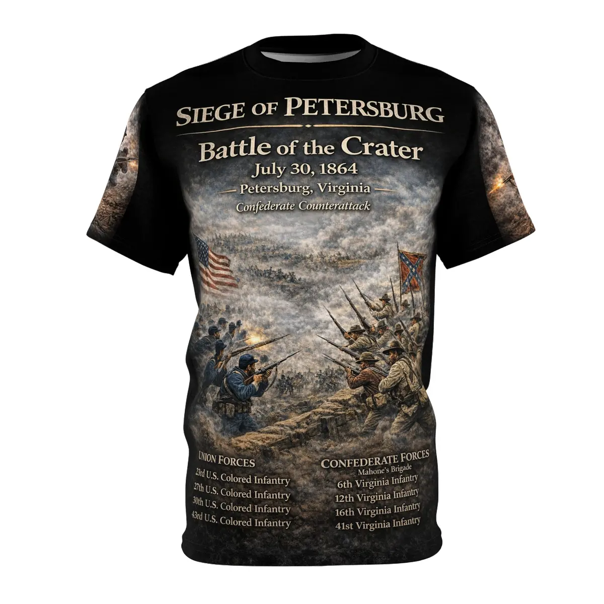 Civil War Tribute Tee — Siege Of Petersburg, Xxv Corps (Usct) & Mahone's Brigade — Battle Of The Crater (July 30, 1864) 1