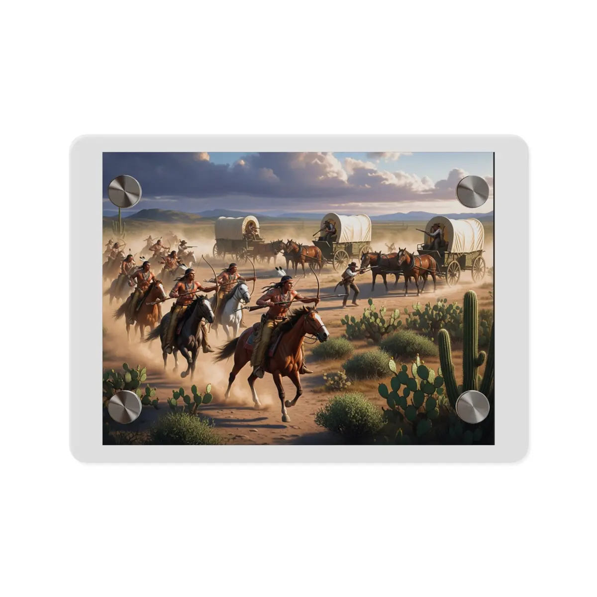 Acrylic Wall Art Panel - Apache Indians Attacking A Wagon Train 1