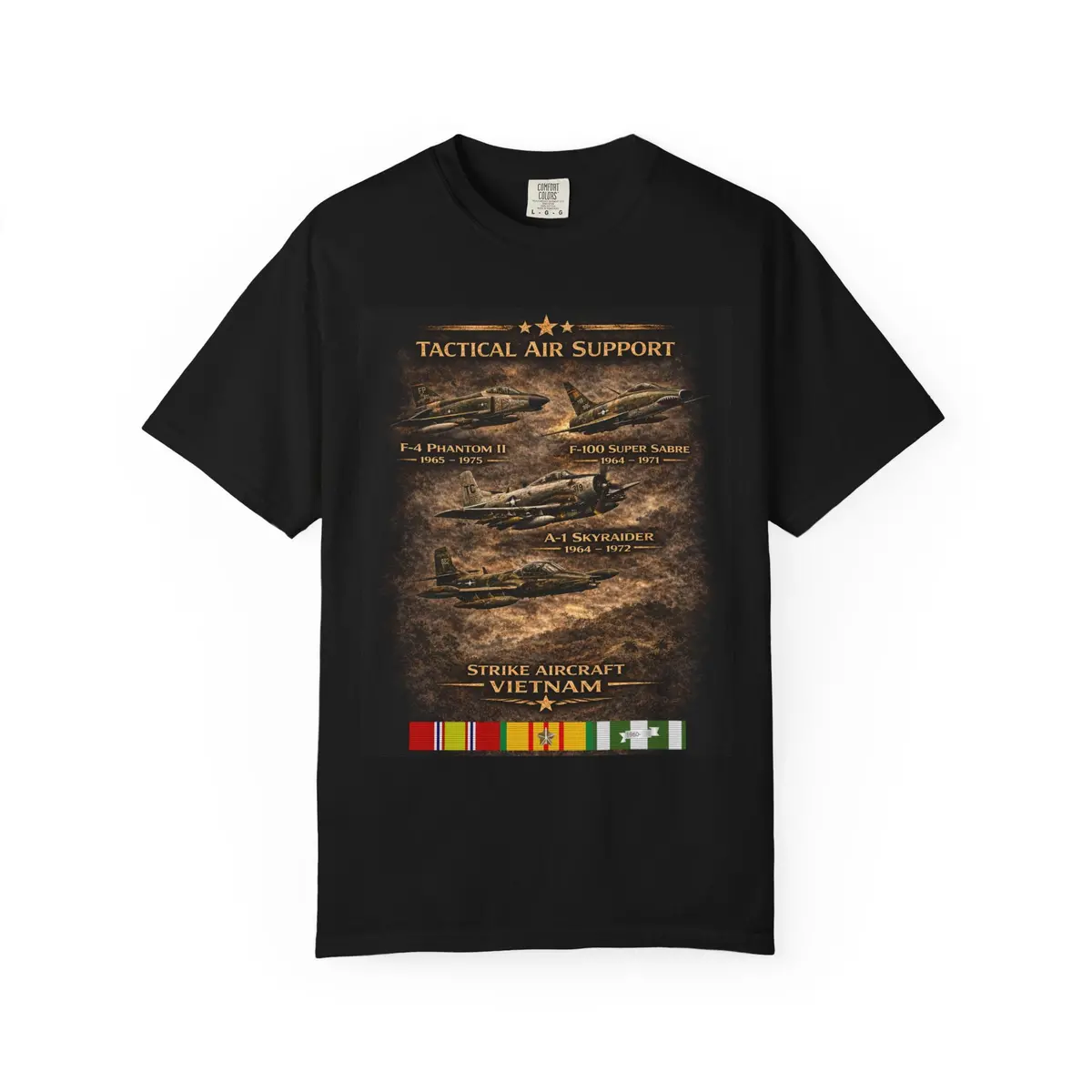 Vietnam Tribute Tactical Air Support T-Shirt — Strike Aircraft With Service Ribbons 1