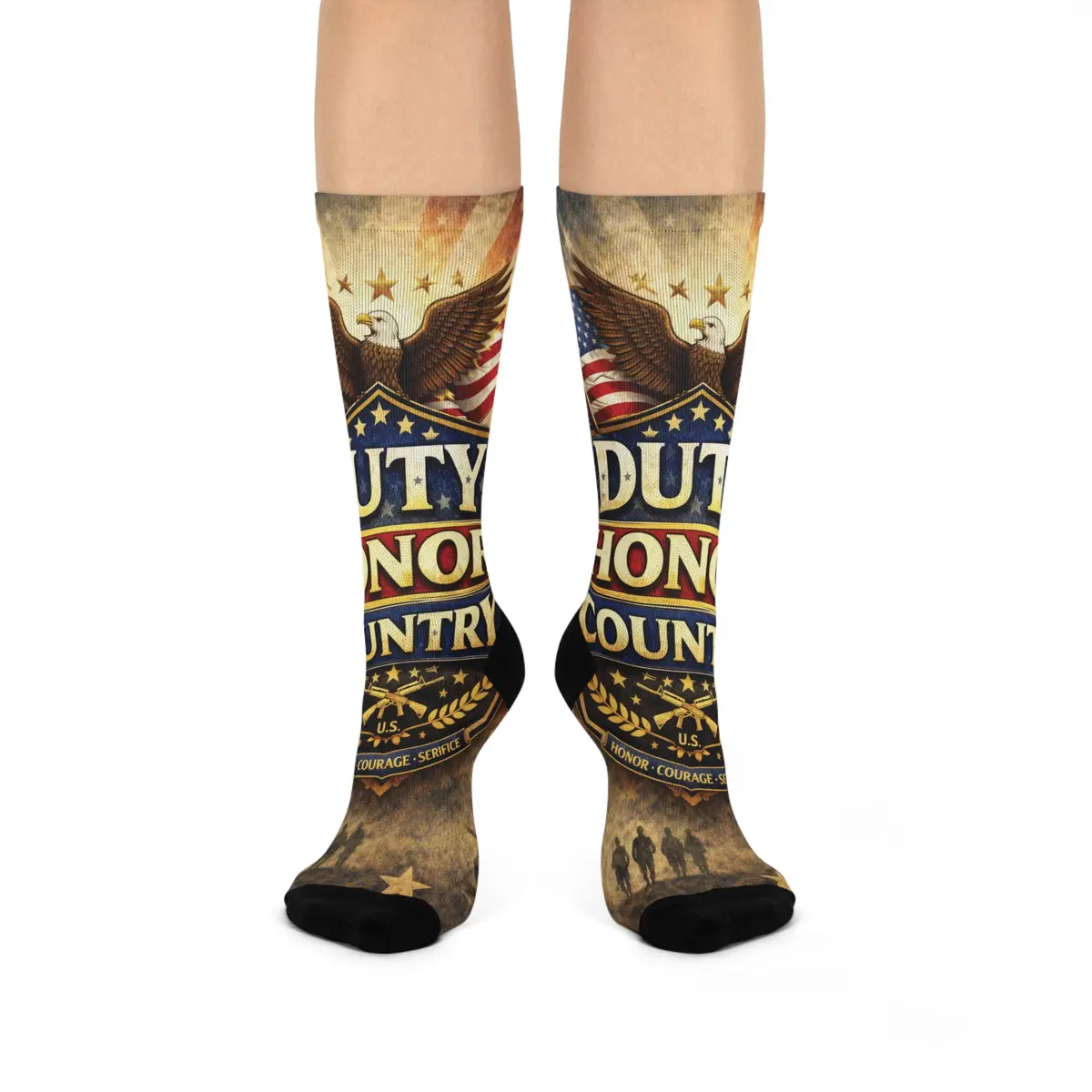 Proud To Serve 'Duty Honor Country' Cushioned Crew Socks 1