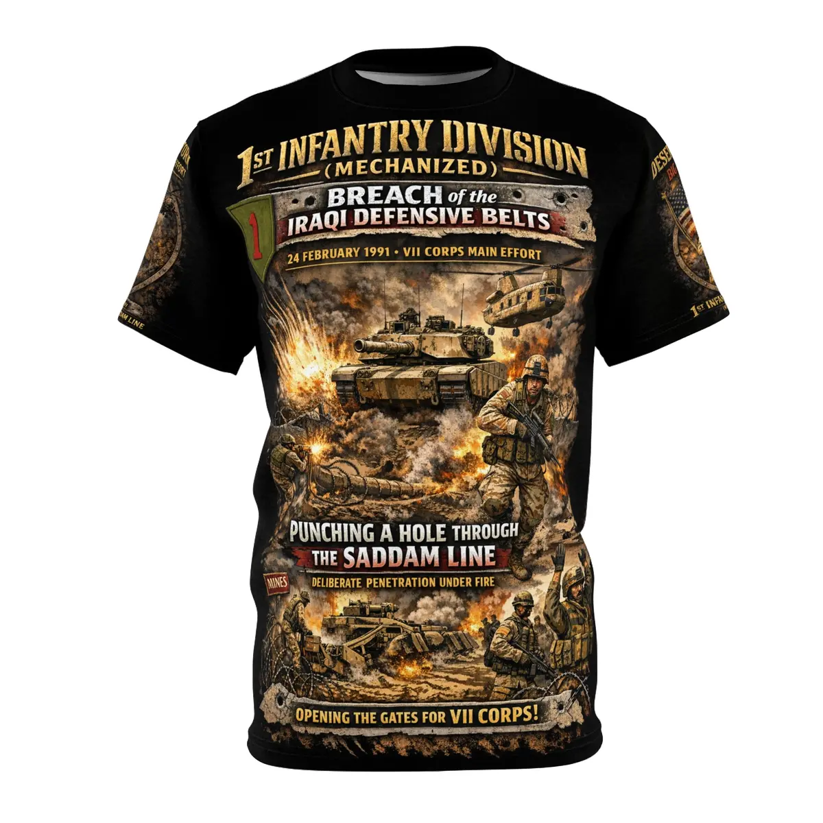1St Infantry Division Desert Storm All-Over Print Tee — Breaching Iraqi Defensive Lines 1
