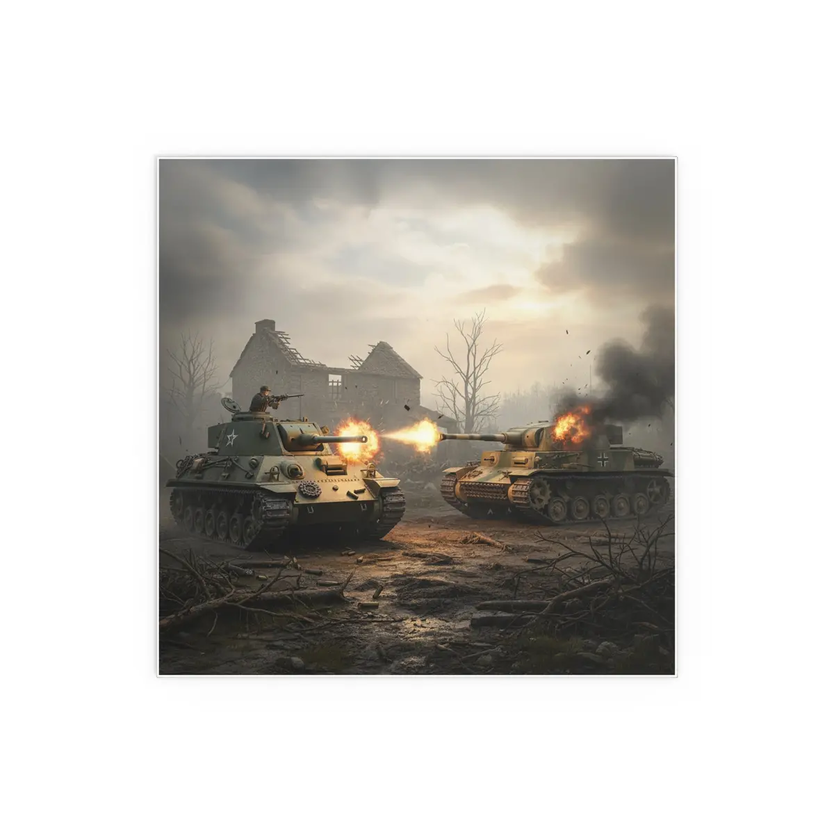 Indoor And Outdoor Silk Posters - M10 Wolverine Battles German Panzer Tank Wwii 6