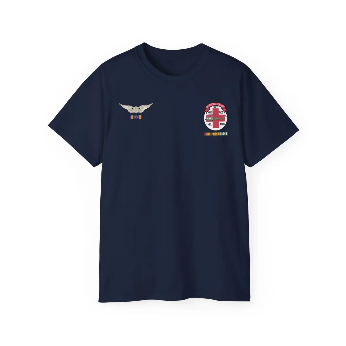 Unisex Ultra Cotton Tee - 57Th Medical Detachment "Original Dustoff" With Aviator Wings, Air Medal W Number 33 And Vietnam Service - T-Shirts - Classic 5