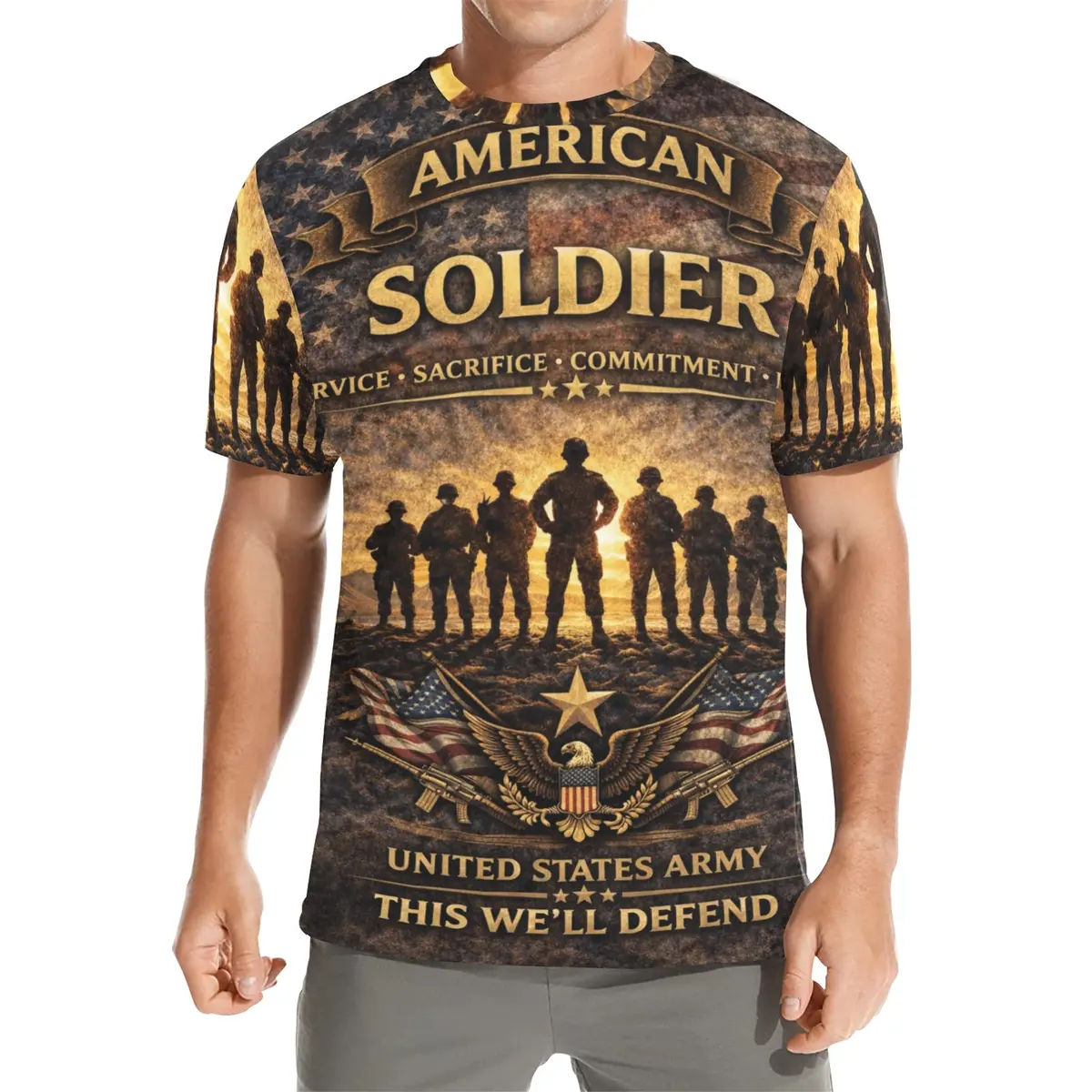 Men's All Over Print Crew Neck T-Shirt - Tribute Tee - United States American Soldier 1