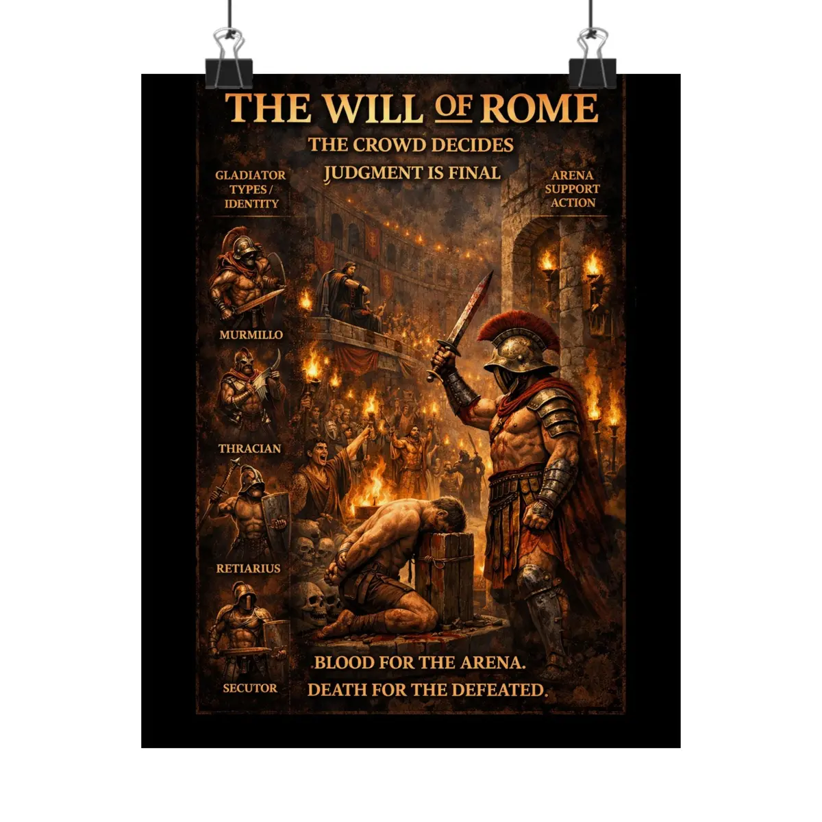 Gladiator Battle Matte Poster — "The Will Of Rome" Vertical Art Print 1