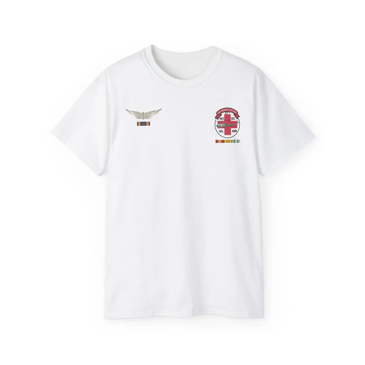 Unisex Ultra Cotton Tee - 57Th Medical Detachment "Original Dustoff" With Aviator Wings, Air Medal W Number 33 And Vietnam Service - T-Shirts - Classic 3
