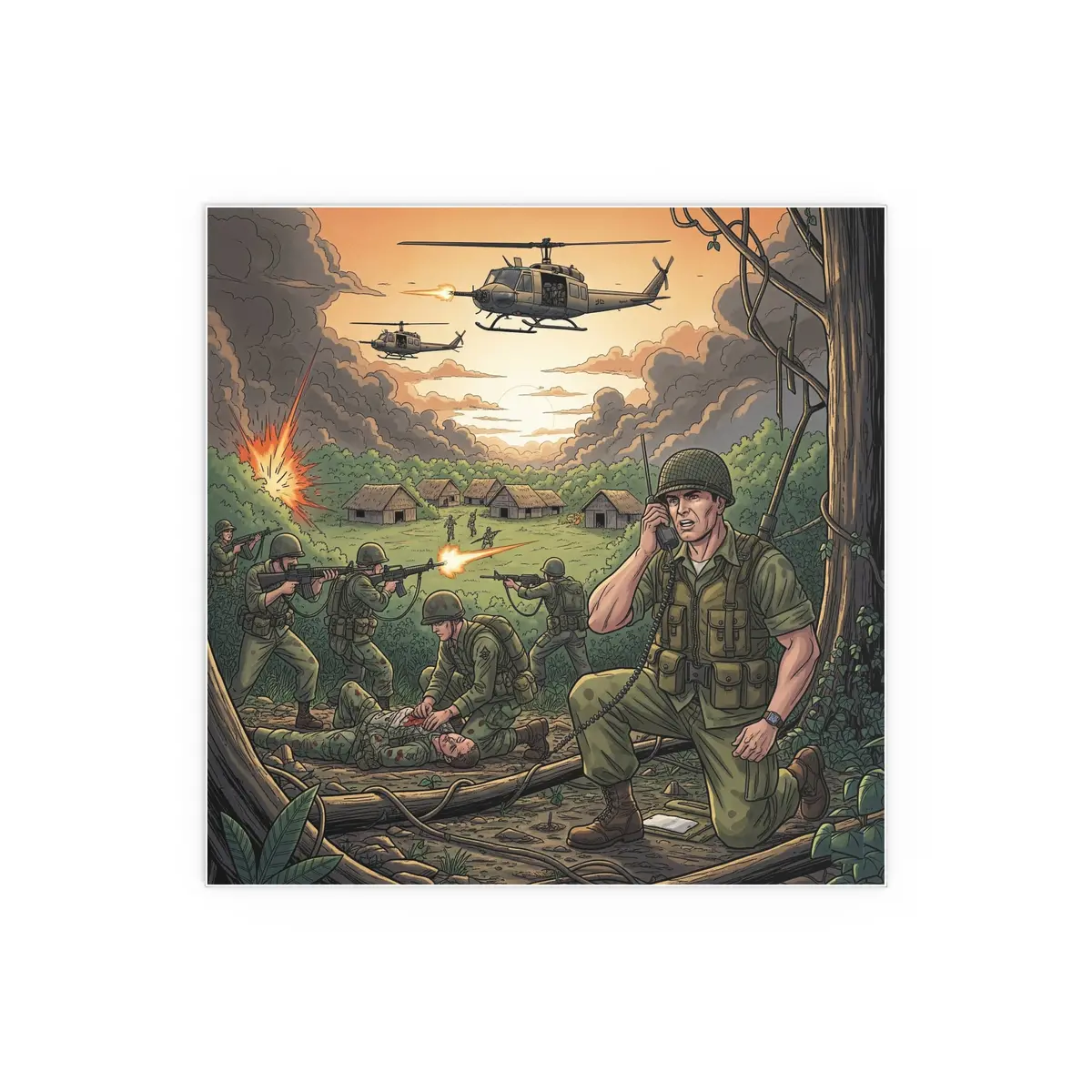 Indoor And Outdoor Silk Posters - Vietnam Patrol Fire Fight Requesting Medevac 6