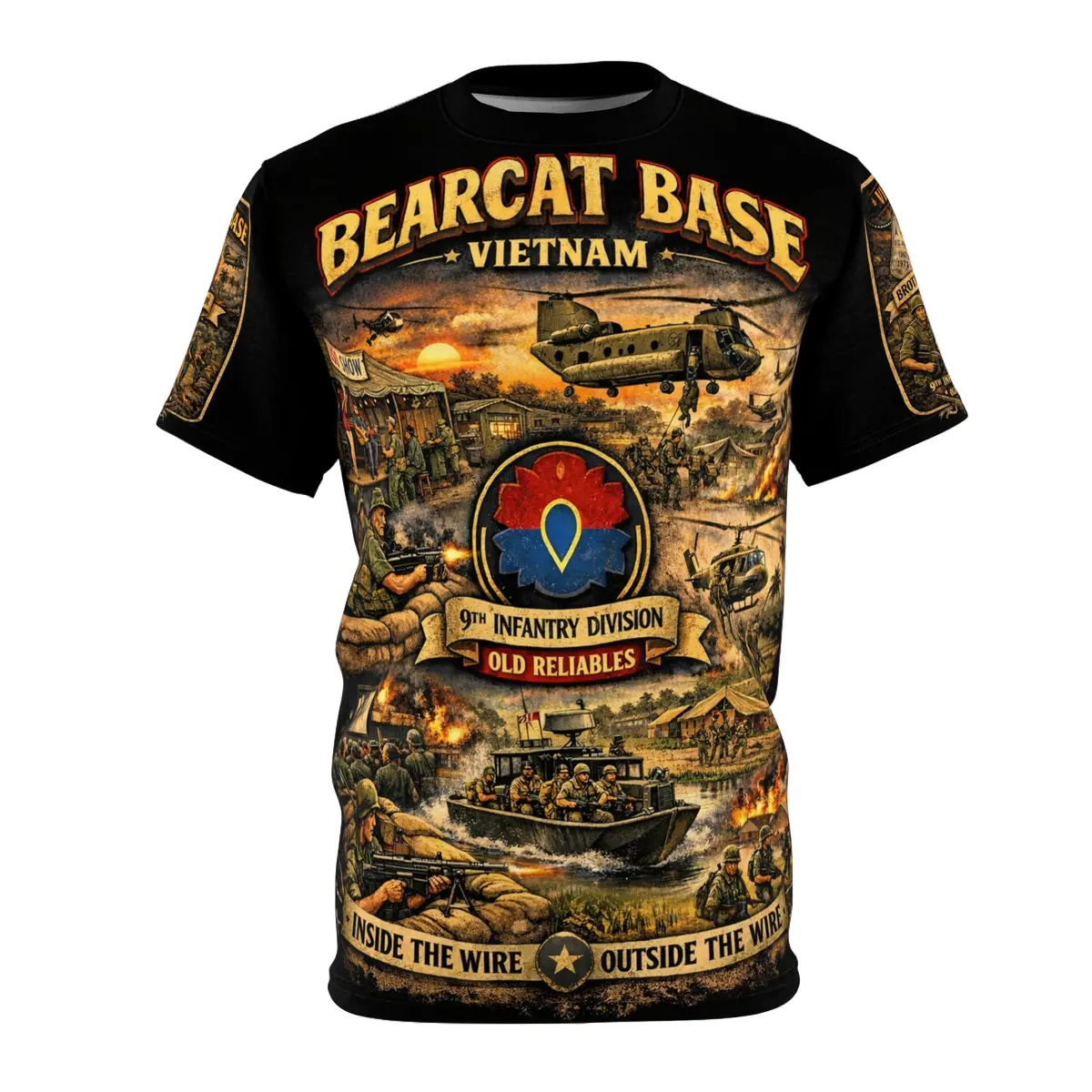 9Th Infantry Division "Old Reliables" All‑Over Print Tee — Bearcat Base Vietnam 1