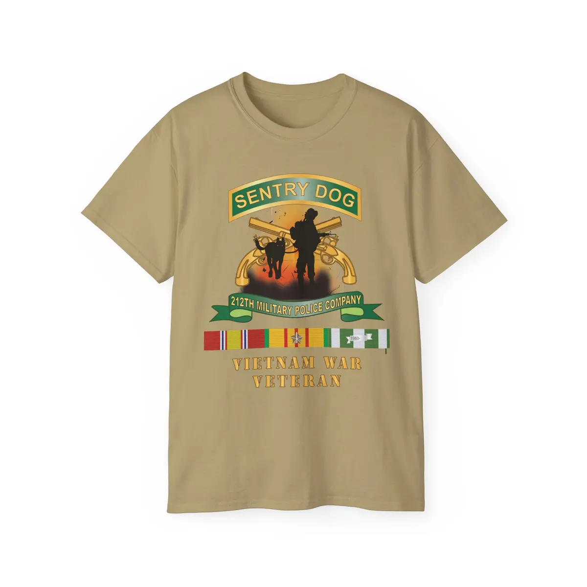 Unisex Ultra Cotton Tee - Army - Sentry Dog - 212Th Military Police Company - Dog Fire W Br - Ribbon Vietnam War Veteran W Vn Svc X 300 8
