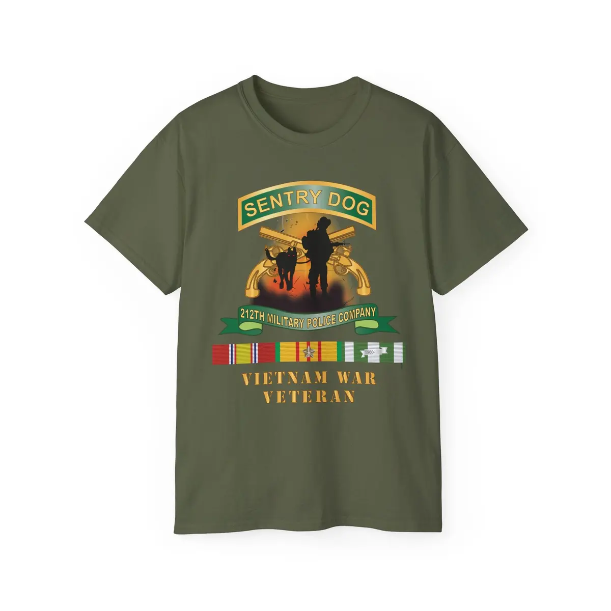 Unisex Ultra Cotton Tee - Army - Sentry Dog - 212Th Military Police Company - Dog Fire W Br - Ribbon Vietnam War Veteran W Vn Svc X 300 13