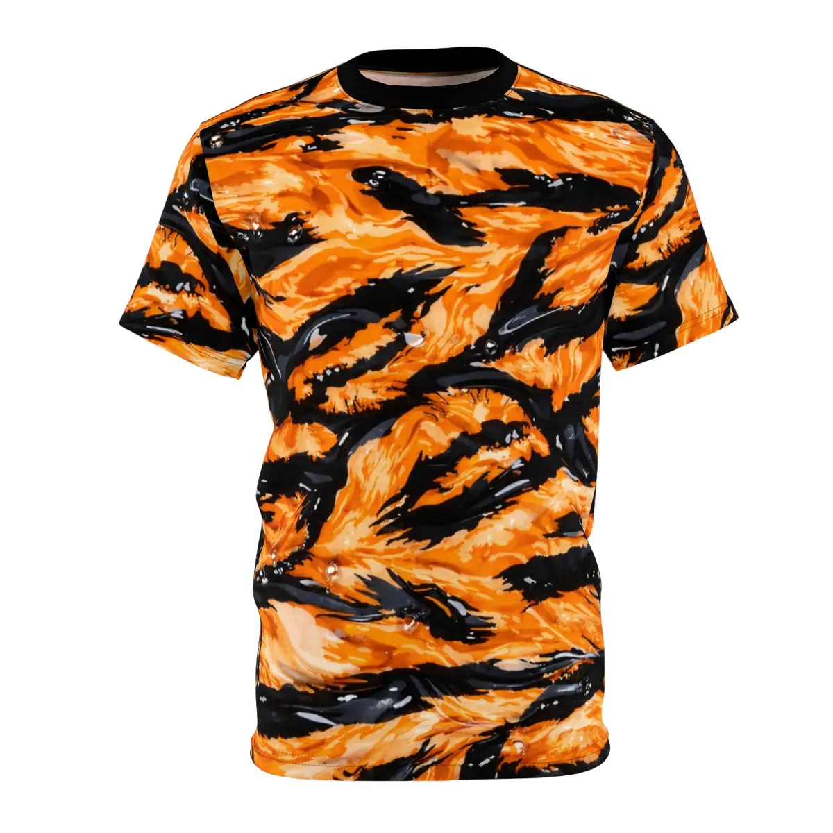 Unisex Cut & Sew Tee (Aop) - Orange Tiger-Stripe Hydrographic Pattern 1