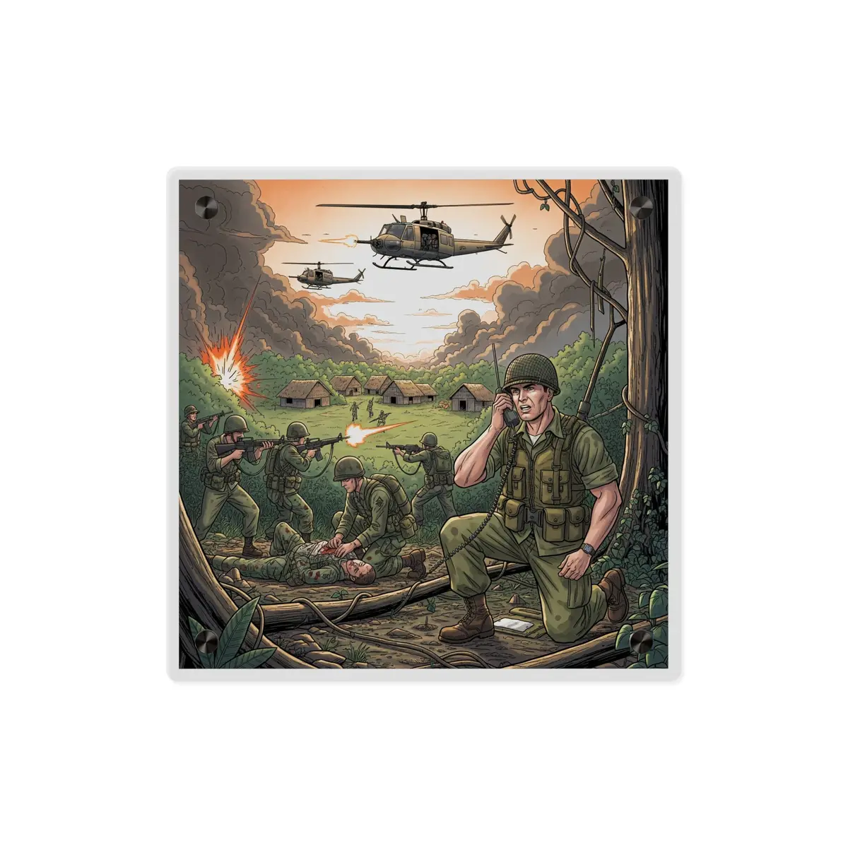 Acrylic Wall Art Panel - Vietnam Patrol Fire Fight Requesting Medevac 10