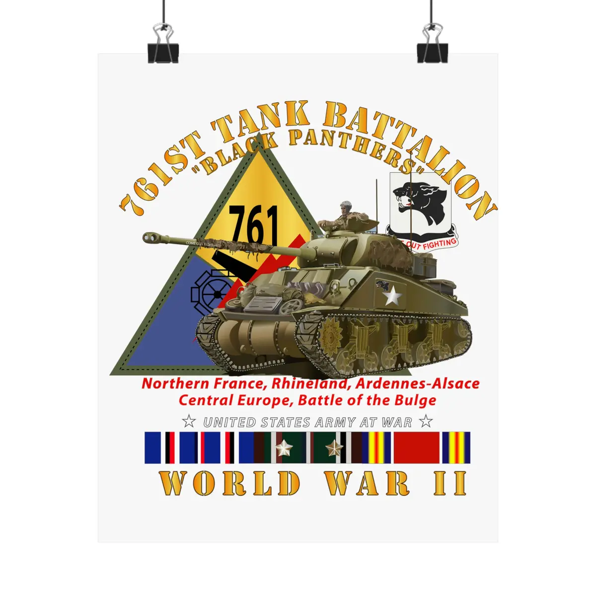 Premium Matte Vertical Posters - Army - 761St Tank Battalion - Black Panthers - W Tank W Ssi Wwii  Eu Svc 1
