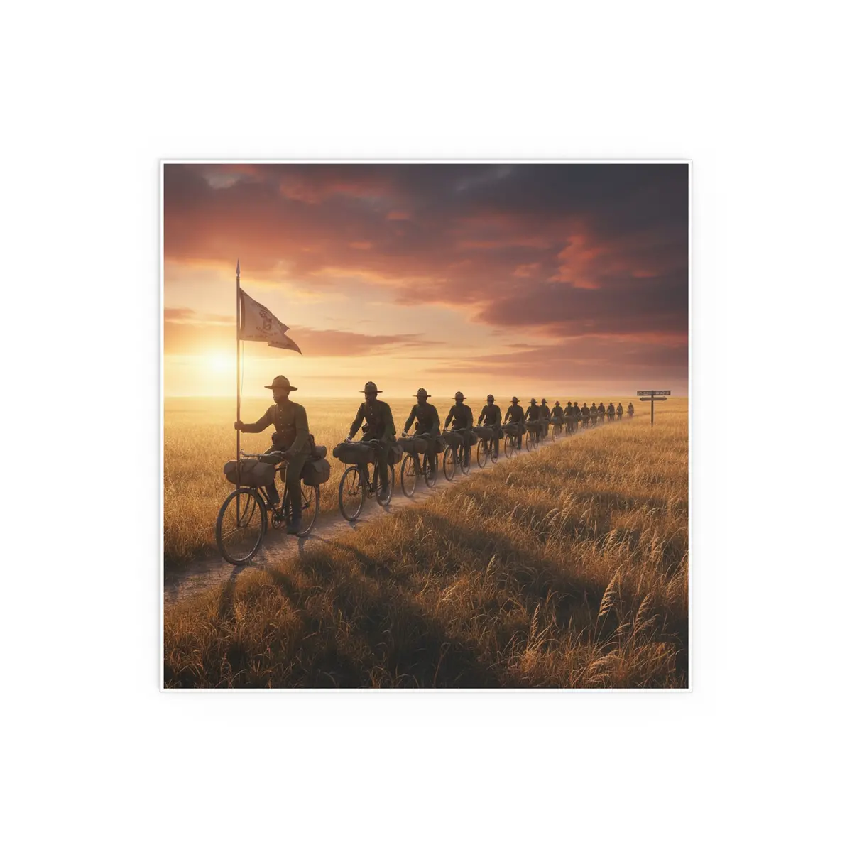 Indoor And Outdoor Silk Posters - E Company 25Th Infantry Buffalo Soldiers Bicycle Corps With Guidon On The Prairie At Sunset 6