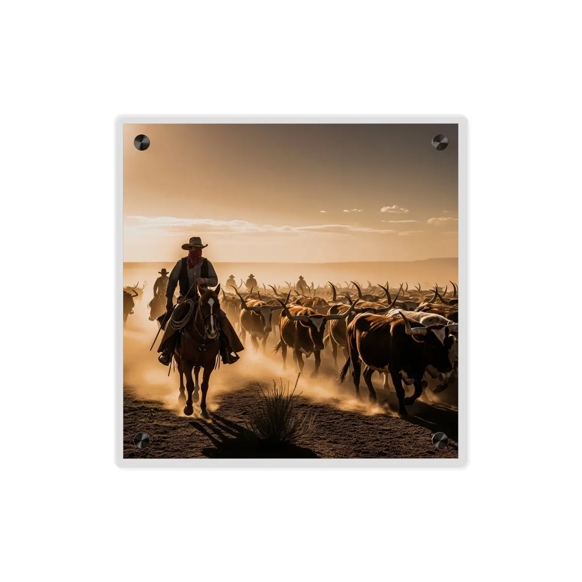 Acrylic Wall Art Panel - Dirty, Dusty Cattle Drive In The Old West 10