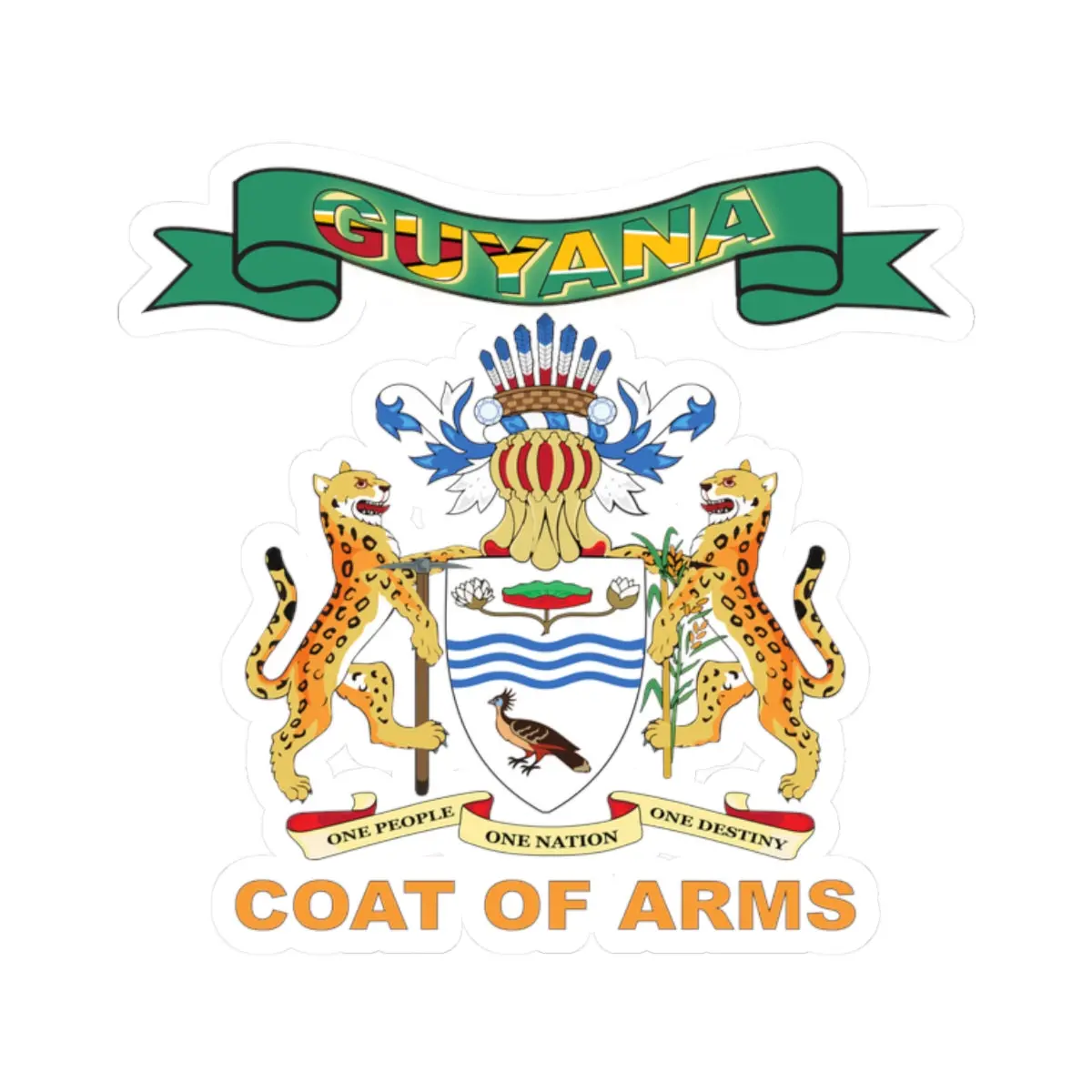 Kiss-Cut Stickers - Coa - Coat Of Arms Of Guyana - Coat Of Arms X 300 1