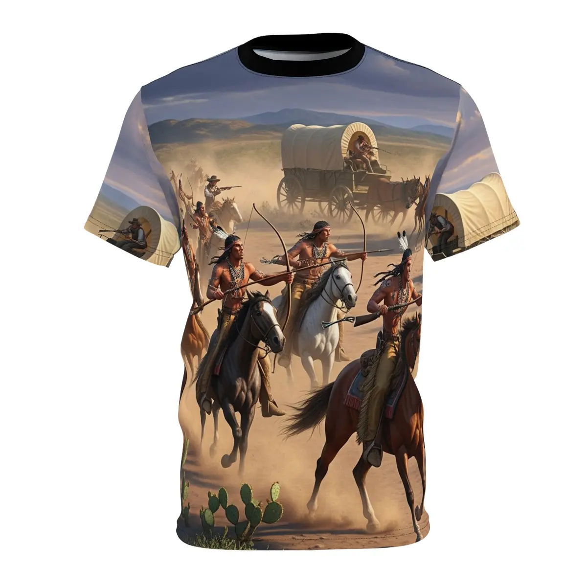 Unisex Tee - Indians Attacking A Wagon Train Aop Shirt 1