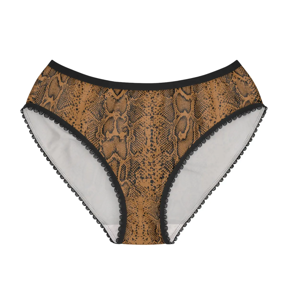 Stylish Women's Briefs With Snake Print, Trendy Underwear, Comfortable Lingerie - Black And White Snake Skin - Light Brown 1