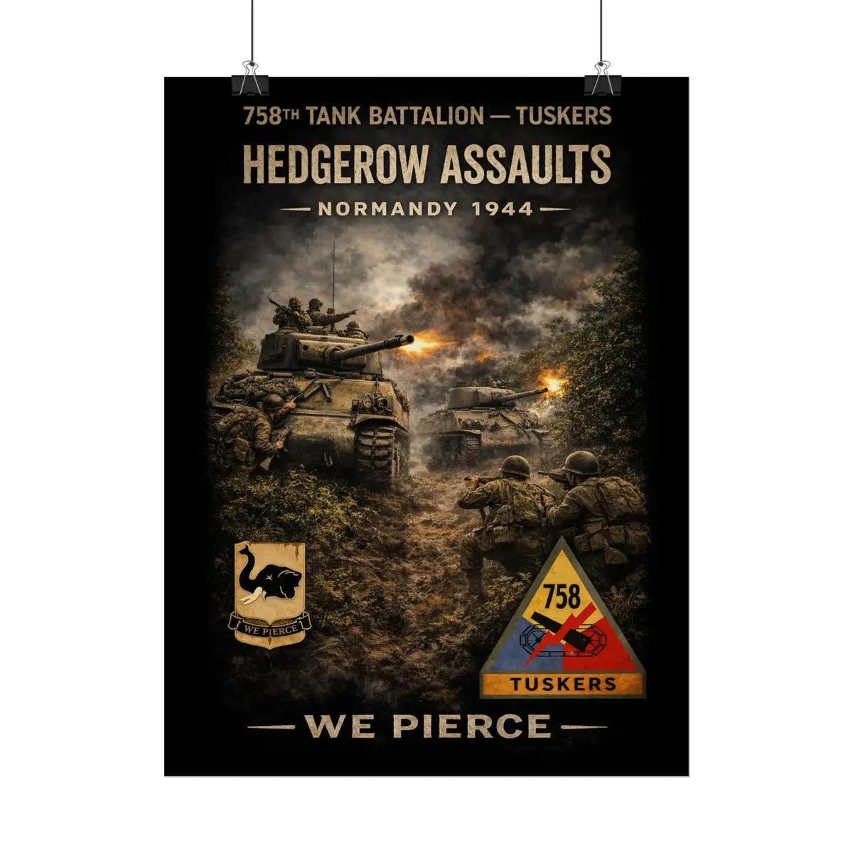 Rolled Posters - 758Th Tank Battalion - Tuskers In The Hedgerow Assault, 1944 - Poster - Adjust 7