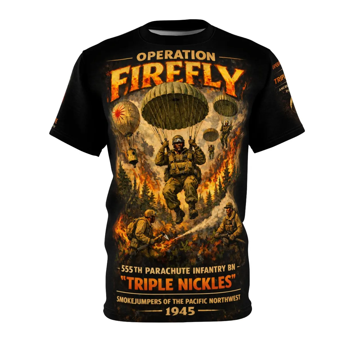 555Th Parachute Infantry Battalion "Into The Fire" Tribute Tee 1
