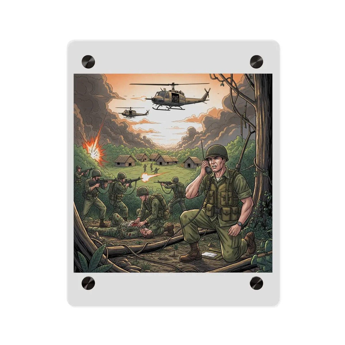 Acrylic Wall Art Panel - Vietnam Patrol Fire Fight Requesting Medevac 6
