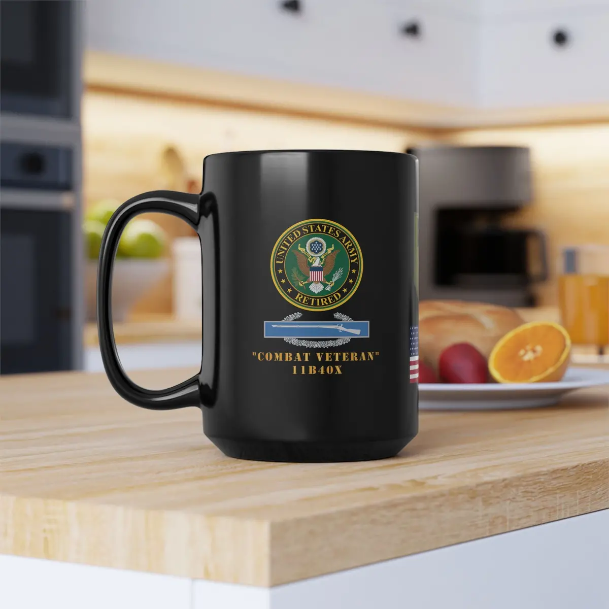 Patriotic Veteran's Black Mug, 15Oz - Perfect For Military Appreciation, Gifts For Veterans, Coffee Lover's Mug, Army Pride, Home Decor - Combat Veteran - 11B40x - Retired Army With Multi Units 1