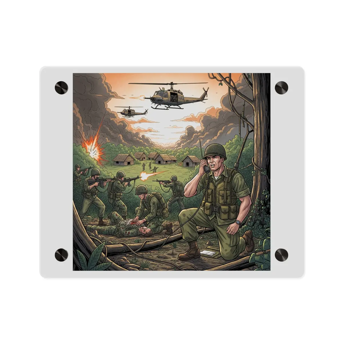 Acrylic Wall Art Panel - Vietnam Patrol Fire Fight Requesting Medevac 2