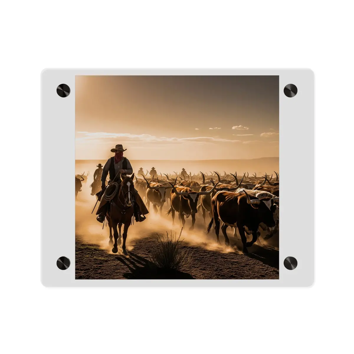 Acrylic Wall Art Panel - Dirty, Dusty Cattle Drive In The Old West 2