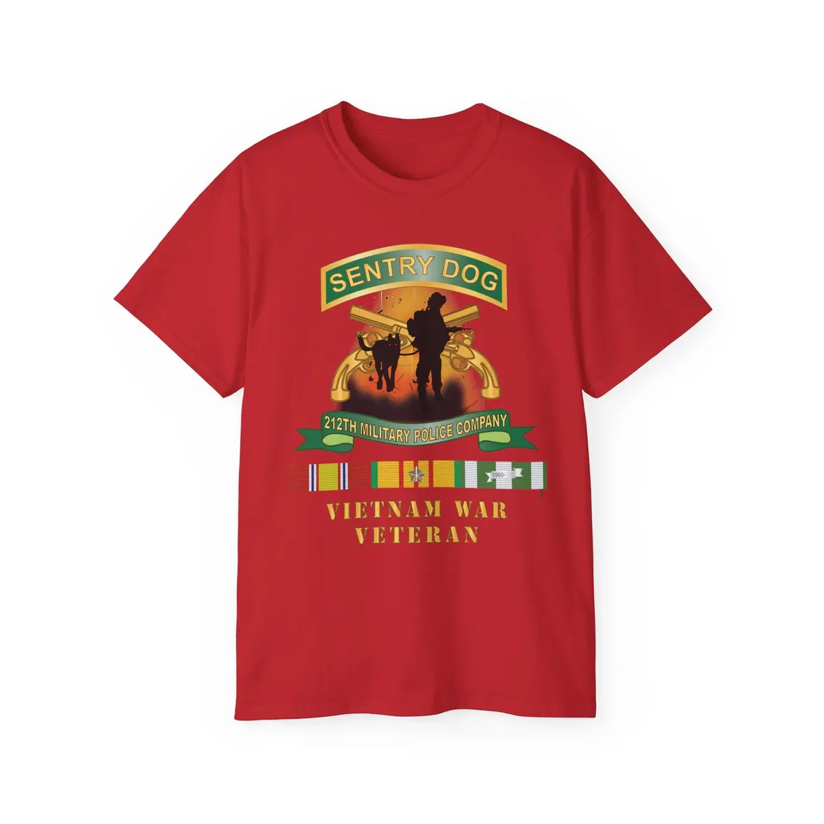 Unisex Ultra Cotton Tee - Army - Sentry Dog - 212Th Military Police Company - Dog Fire W Br - Ribbon Vietnam War Veteran W Vn Svc X 300 13