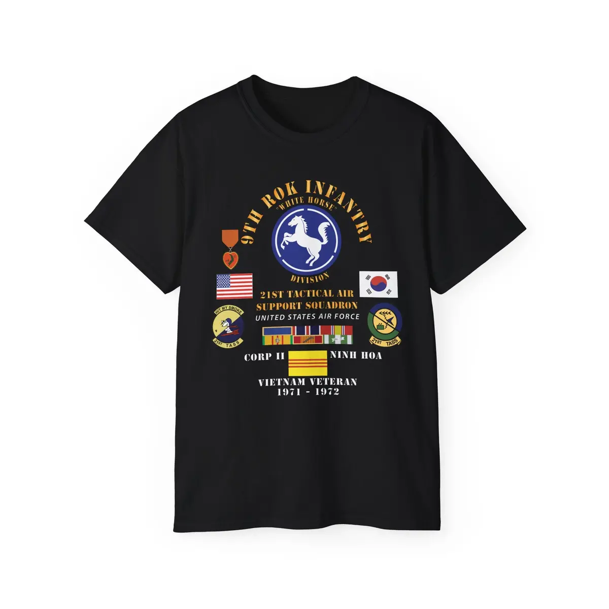 Unisex Tee, Military T-Shirt, Military Veteran Gift, Patriotic Shirt, Army Apparel - Usaf - 21St Tactical Air Support Squadron - 9Th Infantry Division - Rok W Vn Svc - V3 - Personal - V1 X 300 9