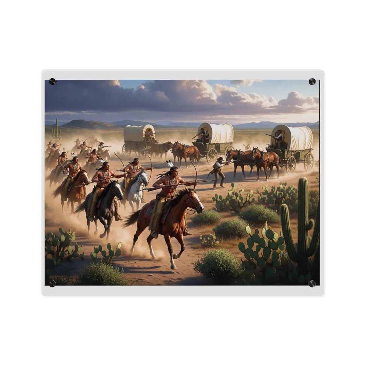 Acrylic Wall Art Panel - Apache Indians Attacking A Wagon Train 4