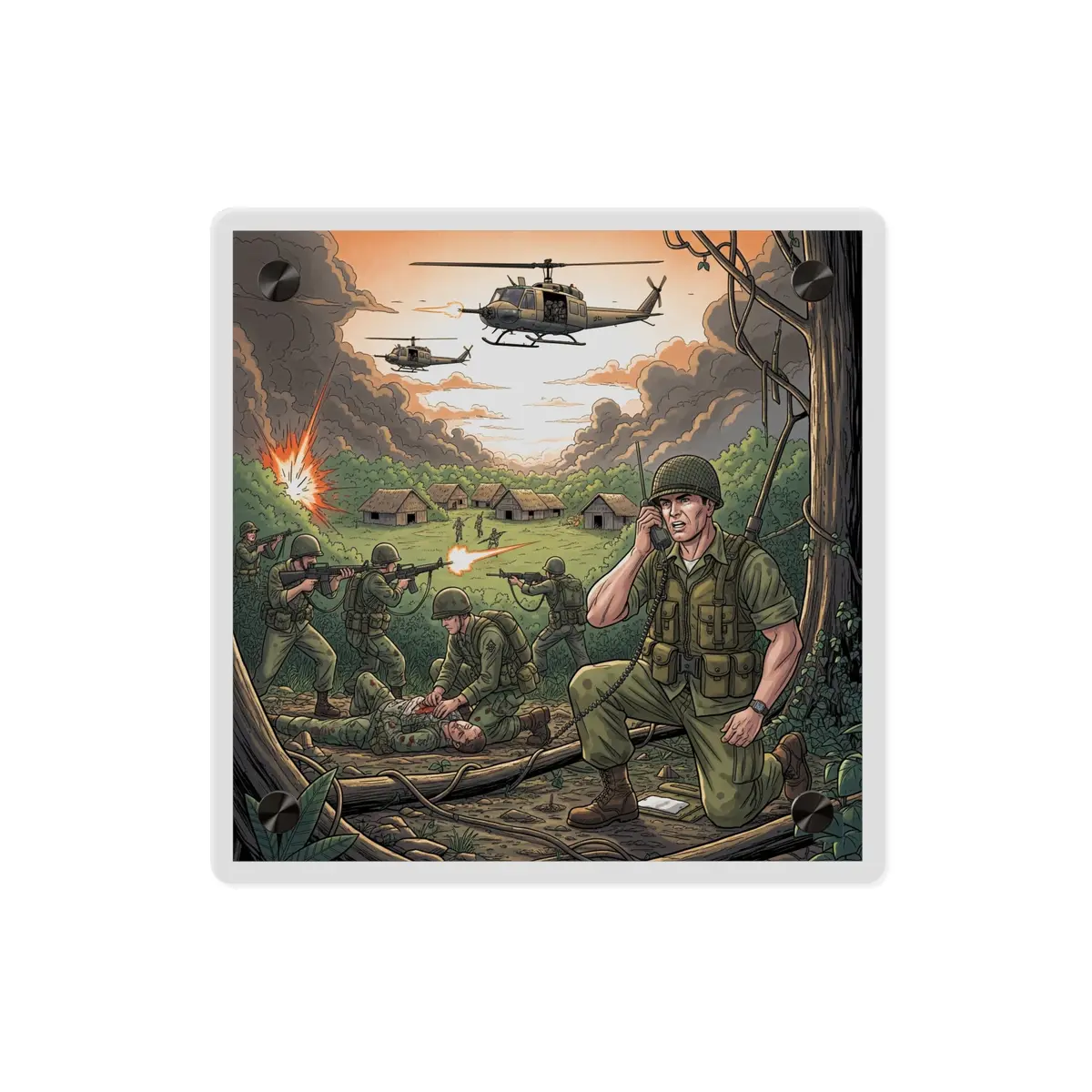 Acrylic Wall Art Panel - Vietnam Patrol Fire Fight Requesting Medevac 9