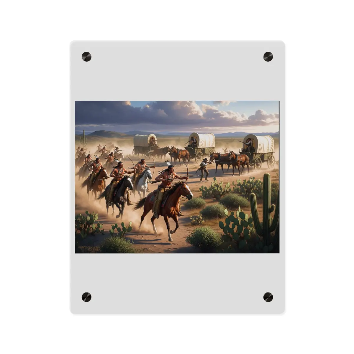 Acrylic Wall Art Panel - Apache Indians Attacking A Wagon Train 7
