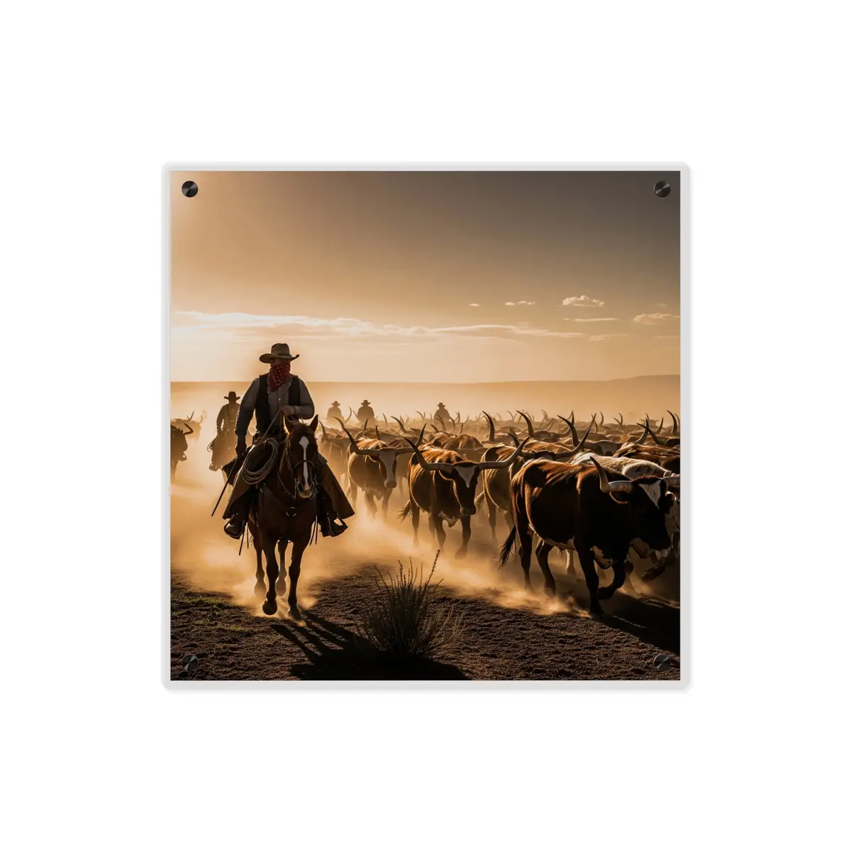 Acrylic Wall Art Panel - Dirty, Dusty Cattle Drive In The Old West 11