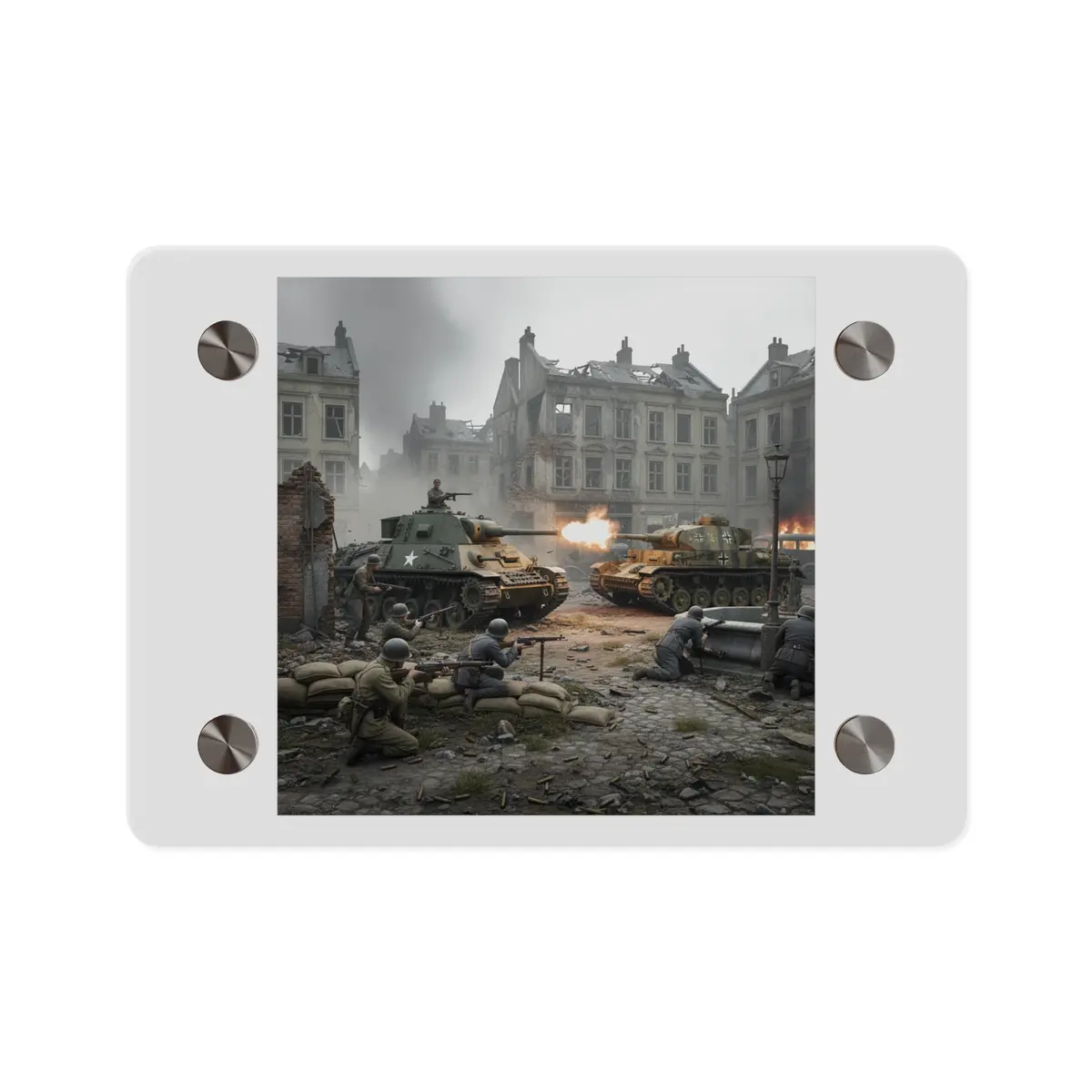 Acrylic Wall Art Panel - Us Tank Destroyer - M10 Wolverine Battles A German Panzer Tank 1