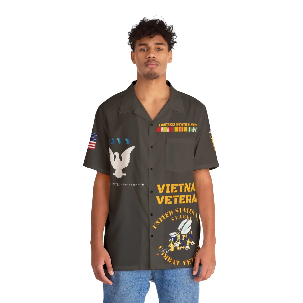 Men's Shirt (Aop) - Navy At War - Combat Veteran - Vietnam War - Navy Seabee With Vietnam Service Ribbons 1