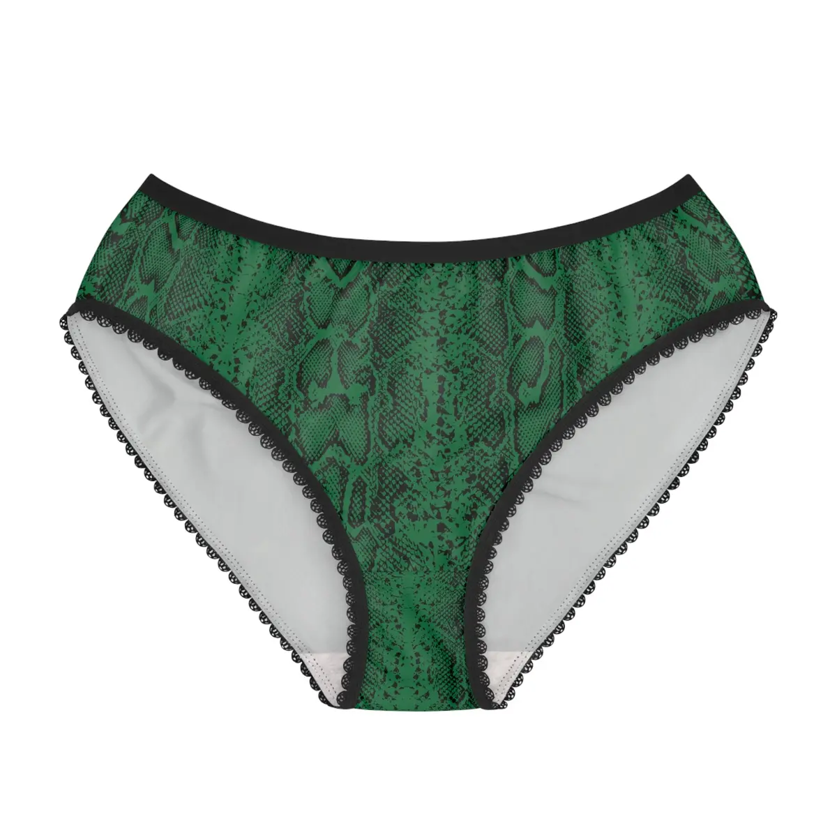 Stylish Women's Briefs With Snake Print, Trendy Underwear, High Waist Briefs, Comfortable Lingerie - Black And White Snake Skin - Dark Green 1