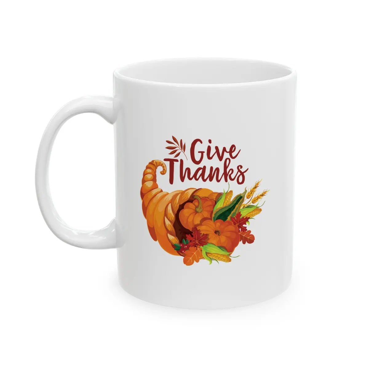 White Ceramic Mug - 11Oz & 15Oz - Thanksgiving - Give Thanks 1