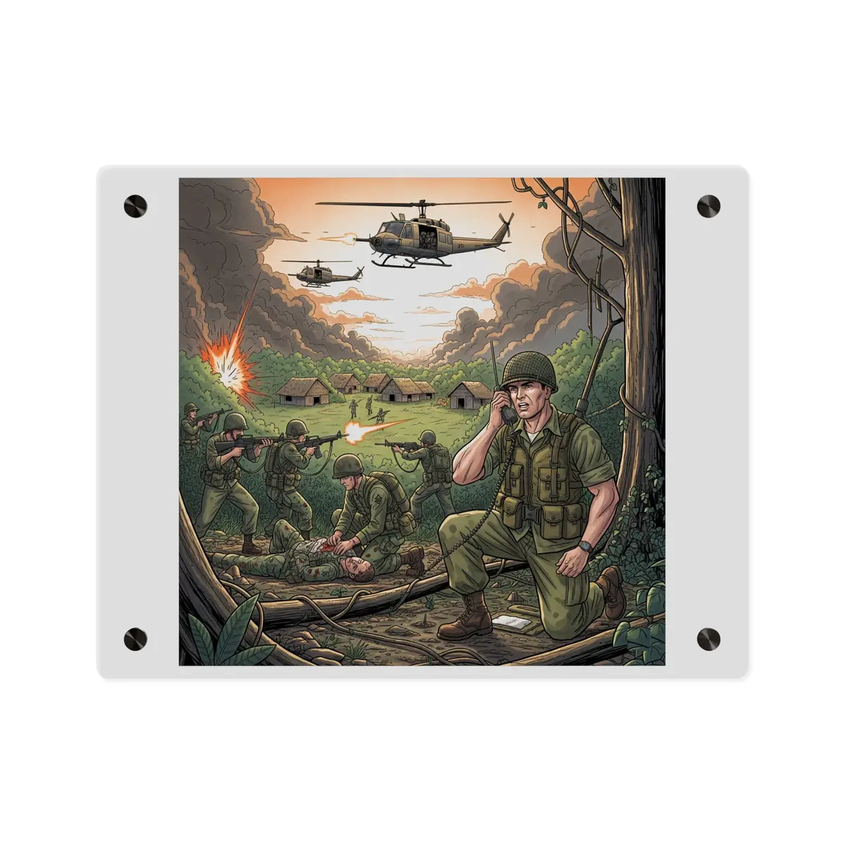 Acrylic Wall Art Panel - Vietnam Patrol Fire Fight Requesting Medevac 3