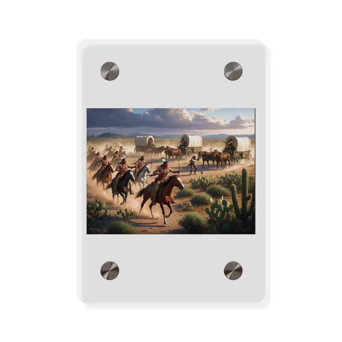 Acrylic Wall Art Panel - Apache Indians Attacking A Wagon Train 5