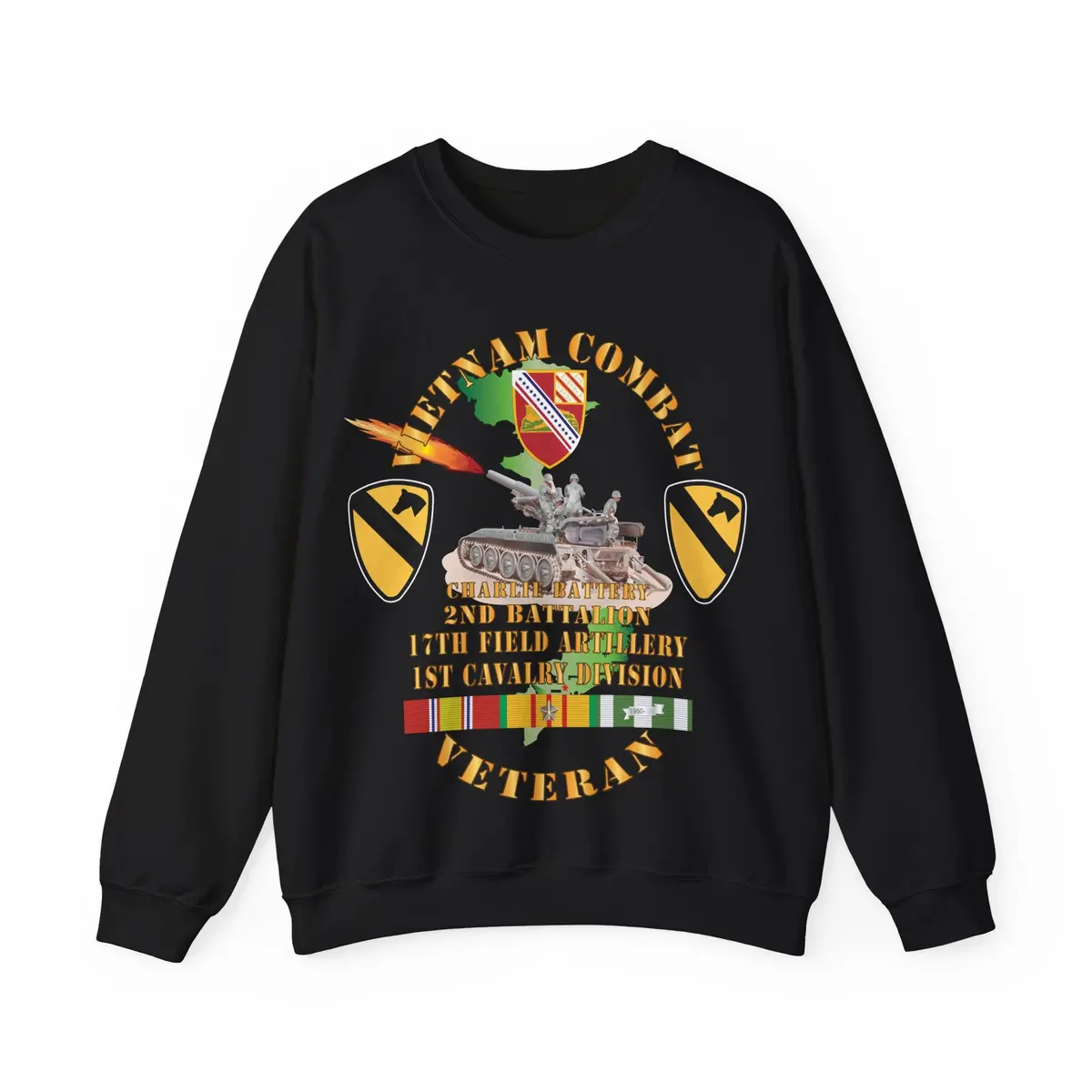 Crewneck Sweatshirt – Army - Charlie Battery.2Nd Battalion,17Th Field Artillery - W  1St Cavalry Div - M110 8In Sp - Vietnam Vet W Vn Svc X 300 4