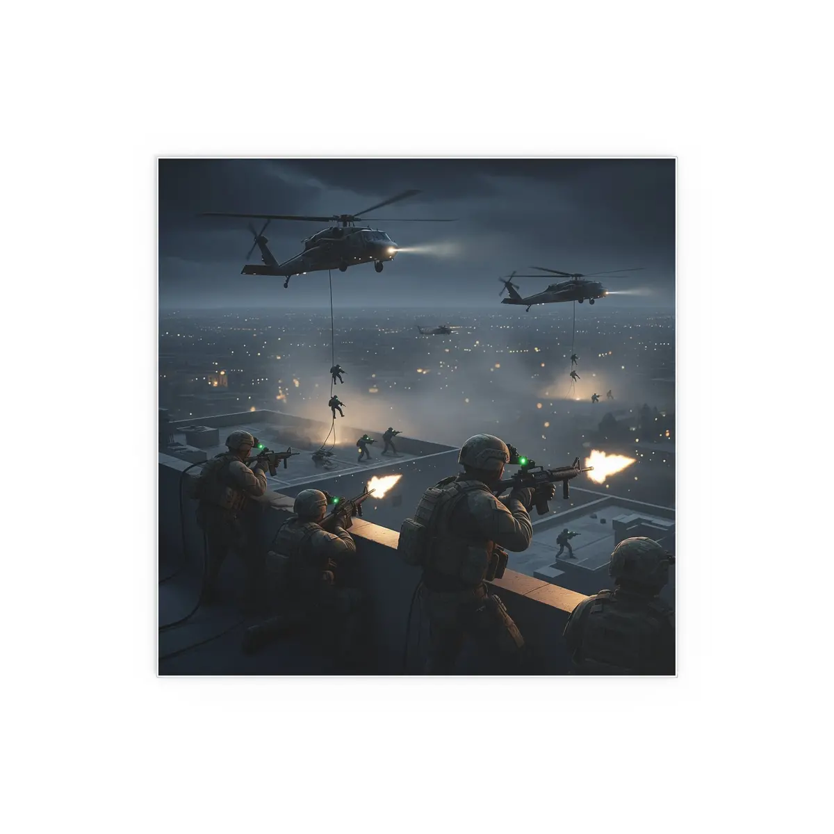 Indoor And Outdoor Silk Posters - Night Air Assault By Army Rangers 6