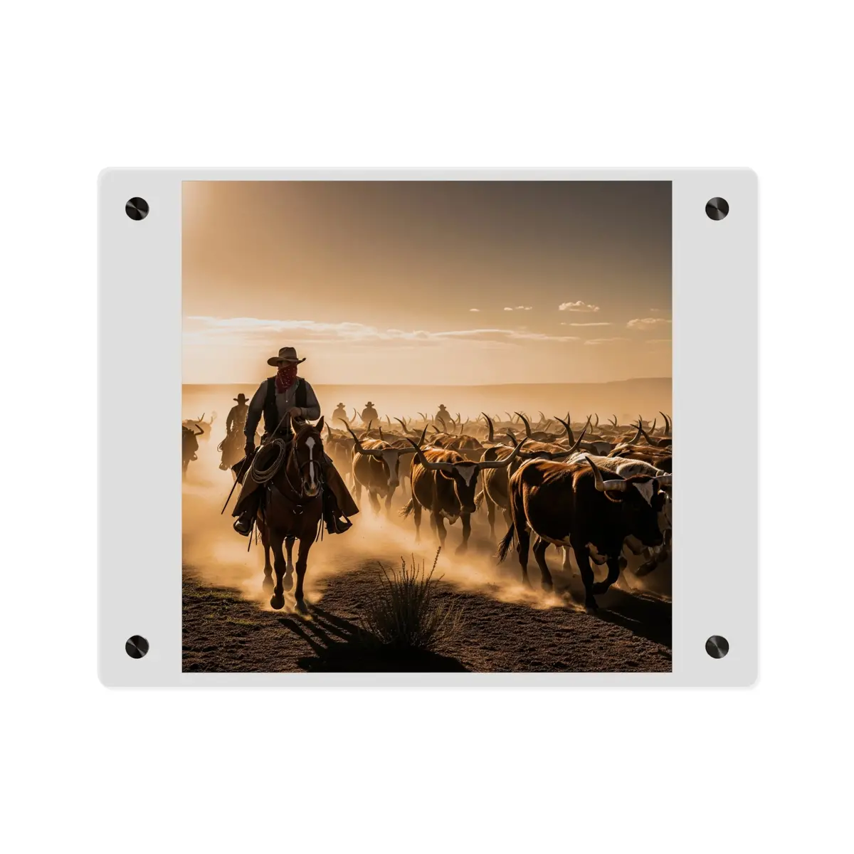 Acrylic Wall Art Panel - Dirty, Dusty Cattle Drive In The Old West 3